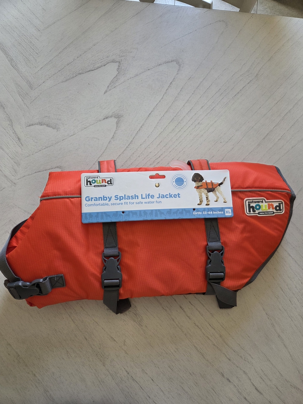 Outward Hound Granby Splash Life Jacket Orange/Grey Size XL 85 To 100 lbs